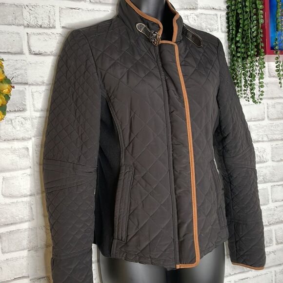 Zara Woman Lightweight Puffer Coat Jacket Black & Tan Size Small - Picture 3 of 9